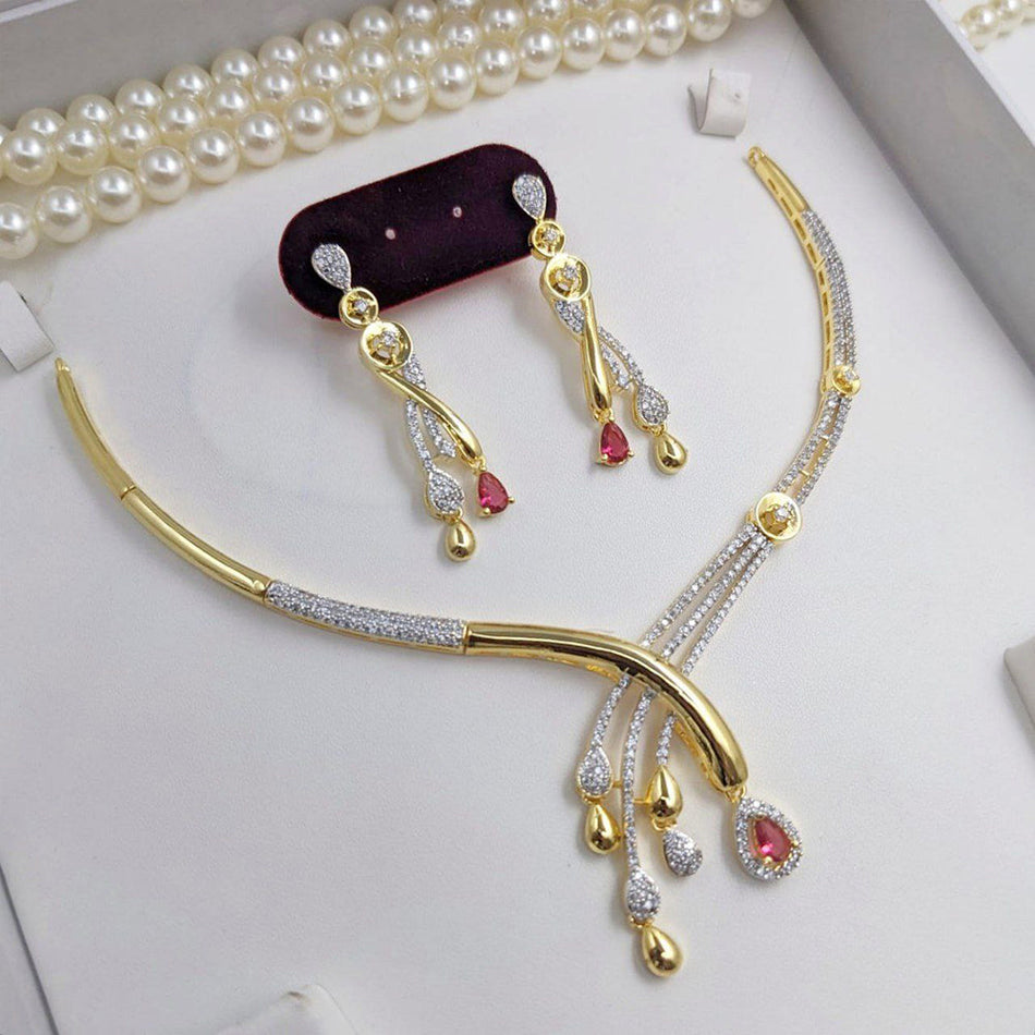Glamorous Crystal Necklace in Gold Tone | Bridal Jewellery India