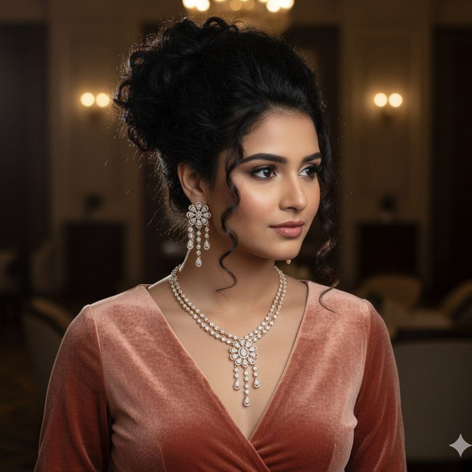 Fancy Austrian Stone Necklace in Gold Tone | Bridal Jewellery India