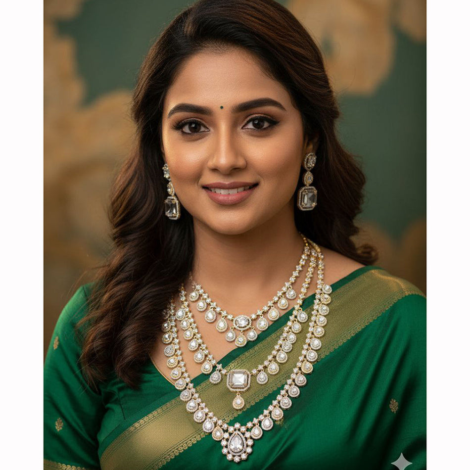 Layered Chain Necklace in 14K White Gold Plated | Bridal Jewellery India