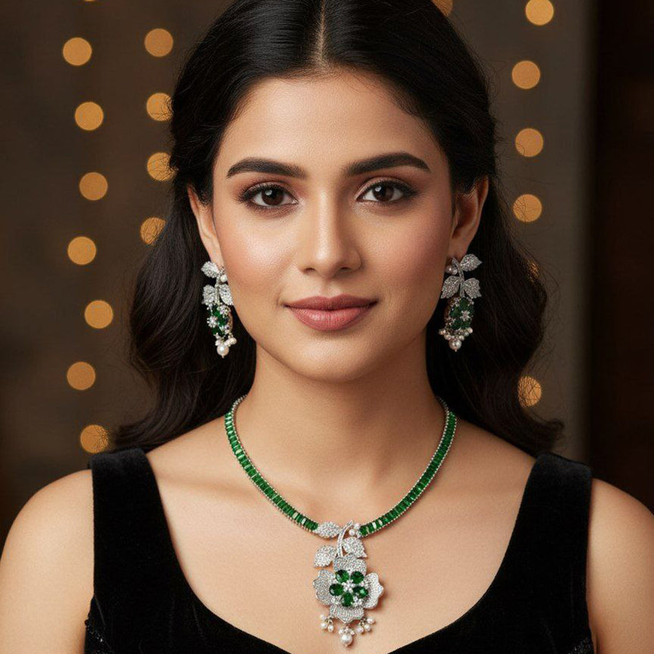 Floral Necklace in 14K Gold Plated | Bridal Jewellery India