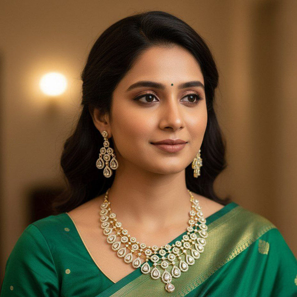 Rose Gold Plated Lotus Necklace Set | Bridal Jewellery India