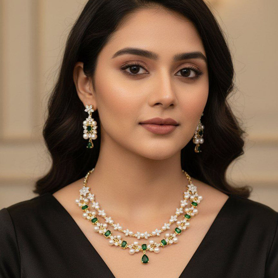 Pota Stone   Pearl Necklace in 18K Gold Plated for Women | Bridal Jewellery India