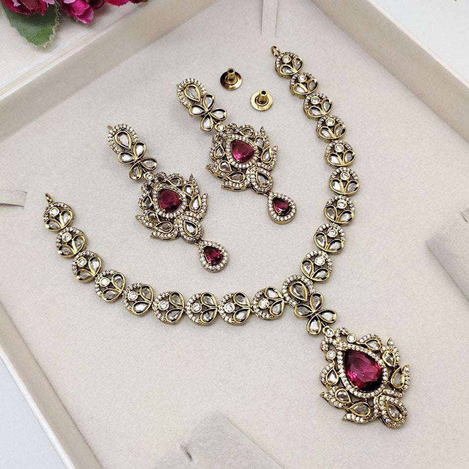 Crystal Stone Necklace in Austrian Silver | Bridal Jewellery India