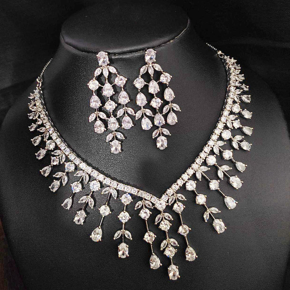 Dazzling American Diamond Necklace in Sterling Silver | Bridal Jewellery India