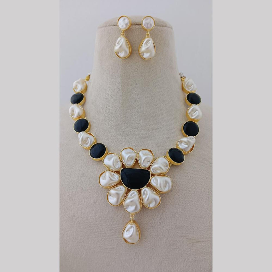 Matte Finish Gold Plated Pota Stone Necklace Mother Of | Bridal Jewellery India