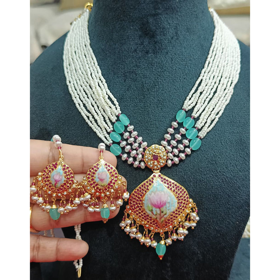 Meenakari Pearl Necklace in  Gold Plated | Bridal Jewellery India