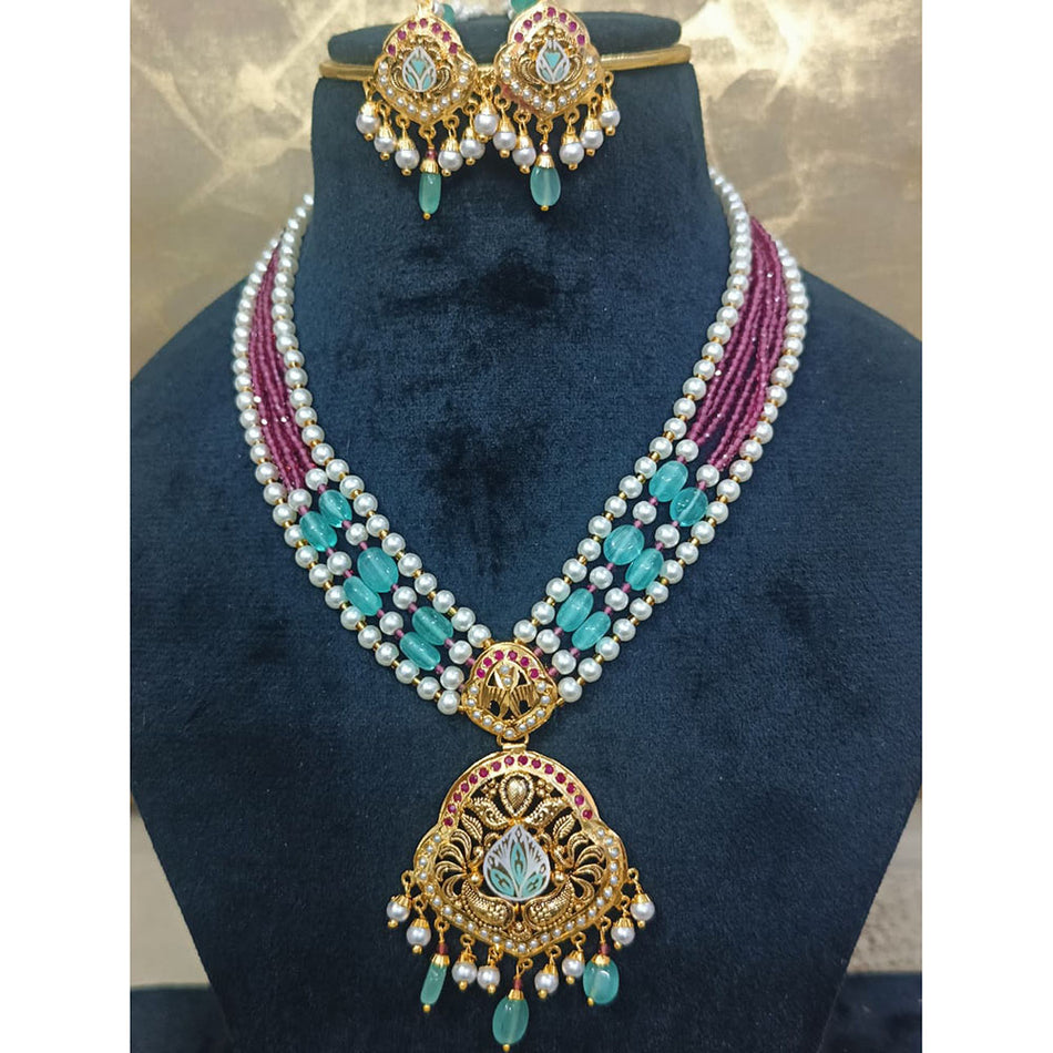 Meenakari Pearl Necklace in Gold Plated for Bridal | Bridal Jewellery India