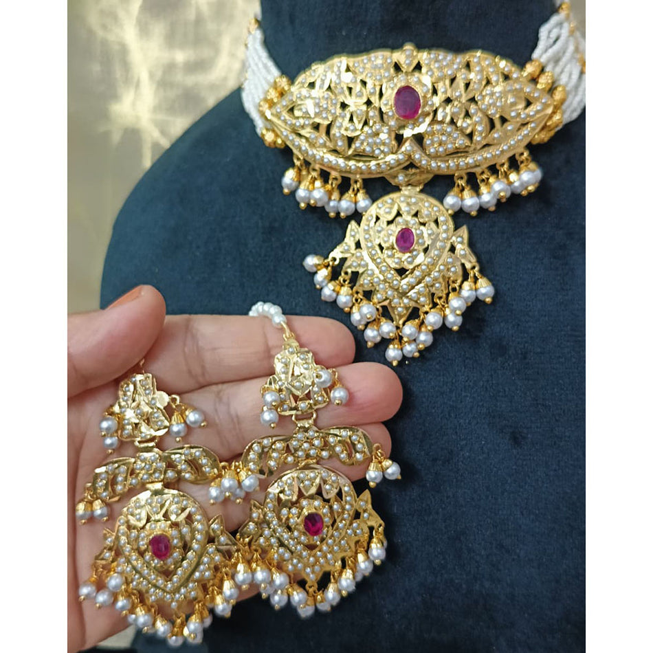 Royal Meenakari Pearl Necklace in Gold Tone | Bridal Jewellery India