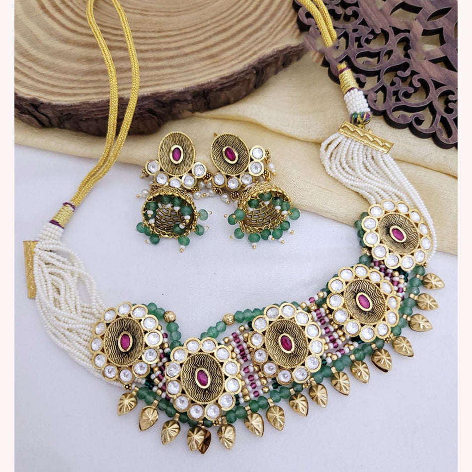 Rose Gold Plated Pota Stone Choker Necklace | Bridal Jewellery India