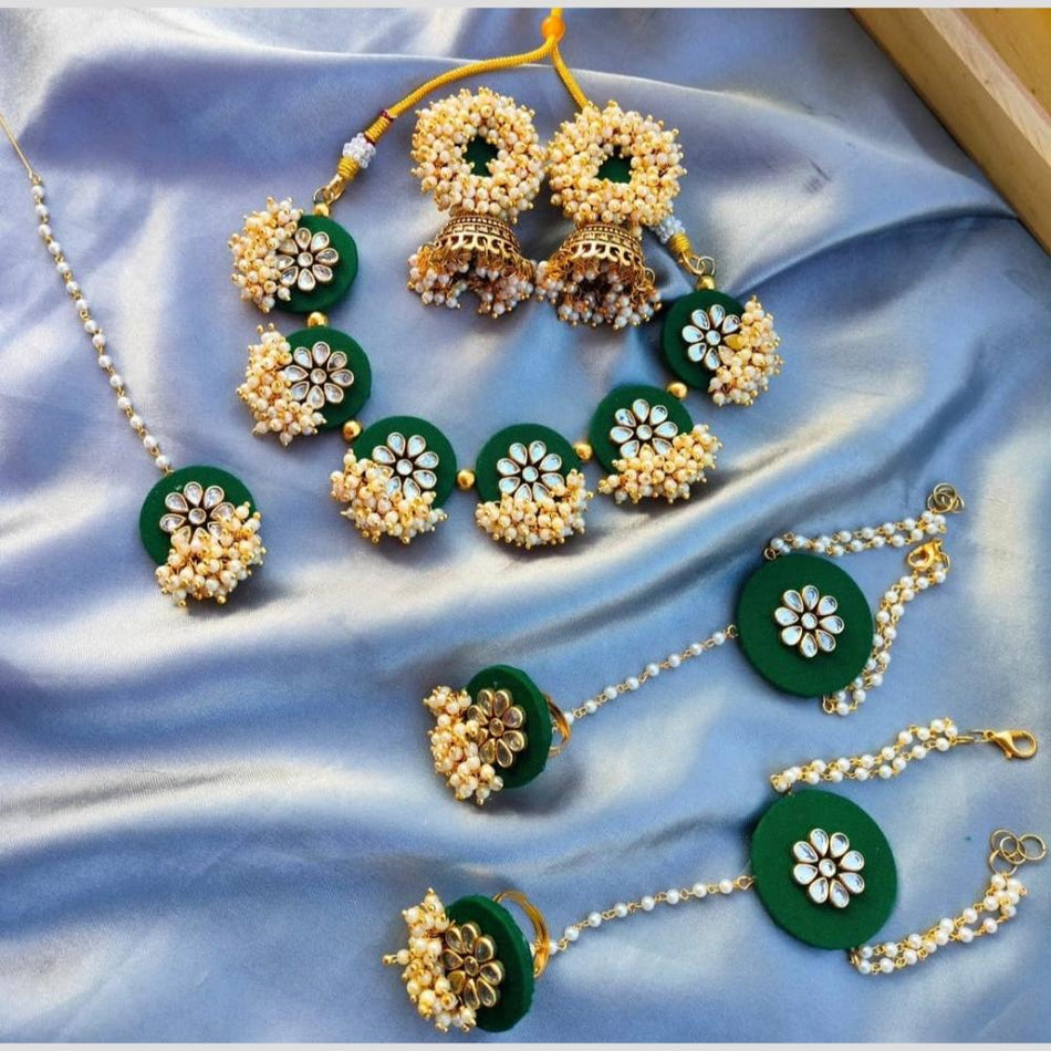 Green Gota Patti Necklace in Gold Plated | Bridal Jewellery India