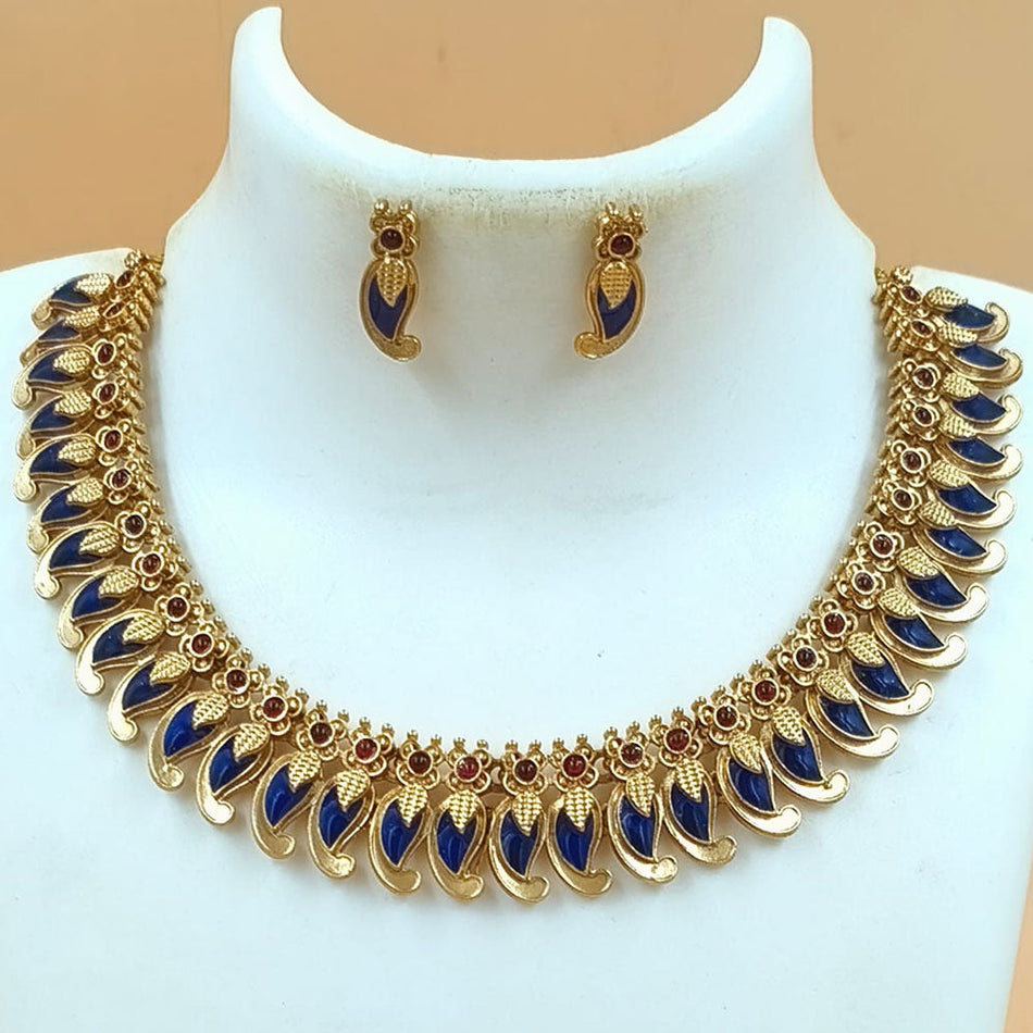 Matte Gold Plated Pota Stone Necklace Set | Bridal Jewellery India