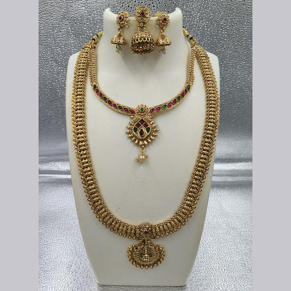 Matte Gold Plated Pota Stone Pearl Necklace | Bridal Jewellery India