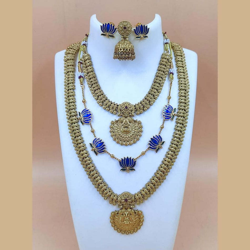Matte Gold Plated Pota Stone Necklace Set for Temple Wear | Bridal Jewellery India