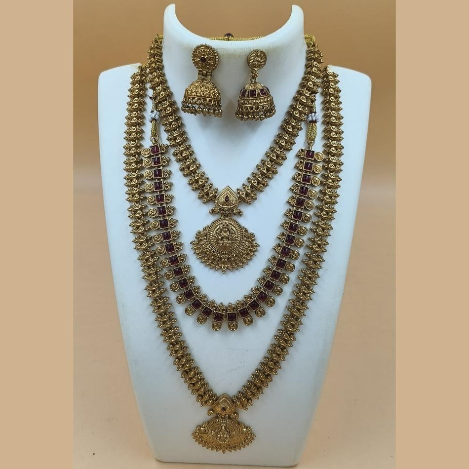 Matte Gold Plated Pota Stone Necklace Set for Long And | Bridal Jewellery India