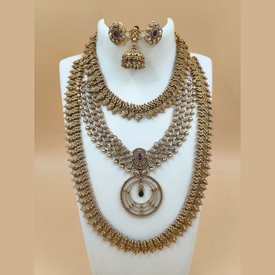 Matte Gold Plated Pota Stone Necklace Set | Bridal Jewellery India