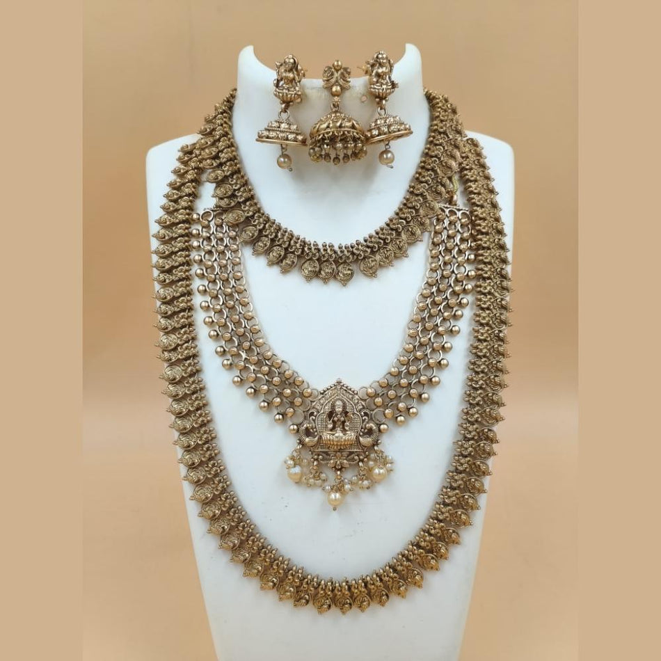 Matte Gold Plated Temple Necklace Set | Bridal Jewellery India