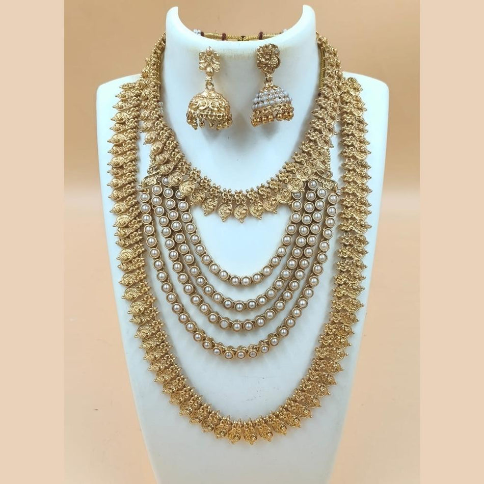 Matte Gold Plated Temple Necklace Set | Bridal Jewellery India
