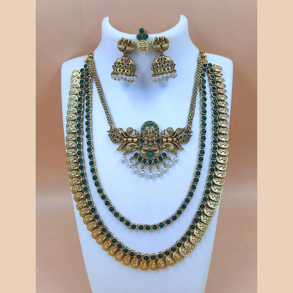Matte Gold Plated Temple Necklace Set | Bridal Jewellery India