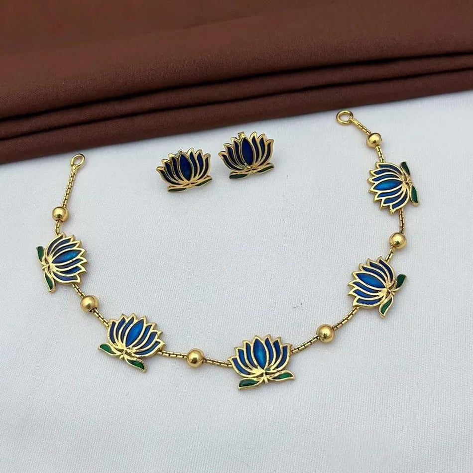 Lotus Choker Necklace in Sterling Silver | Bridal Jewellery India