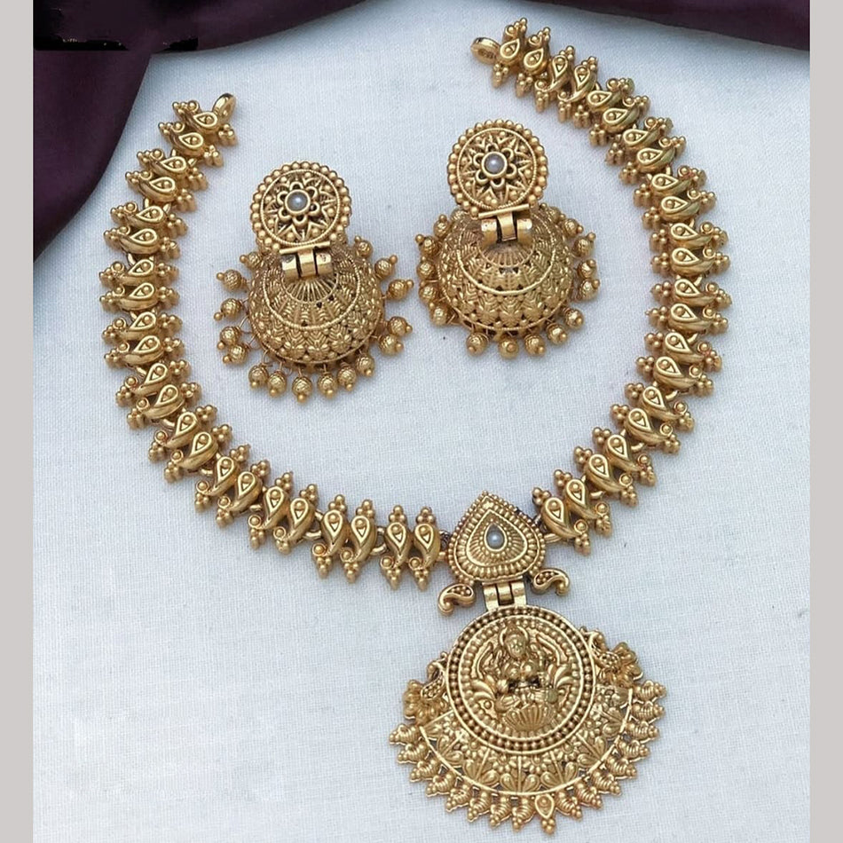 Matte Gold Plateden Legacy Traditional Temple Necklace | Bridal Jewellery India
