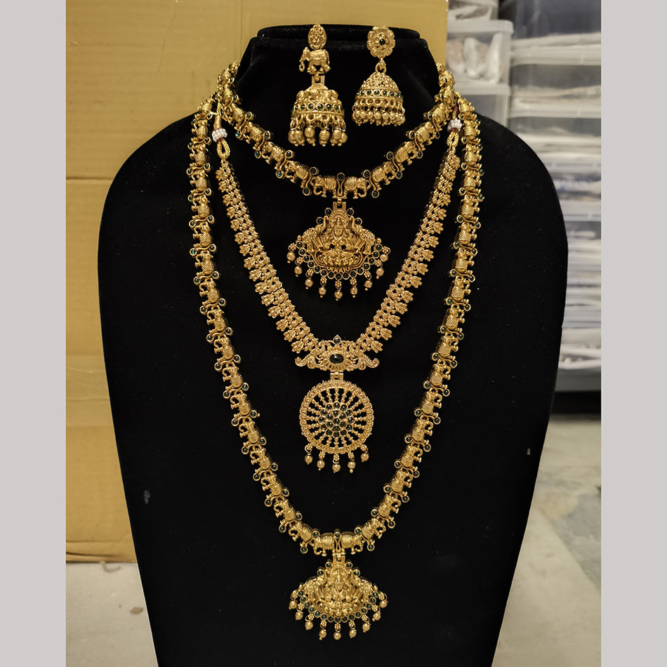 Long Short Necklace Set in Matte Gold Plated | Bridal Jewellery India