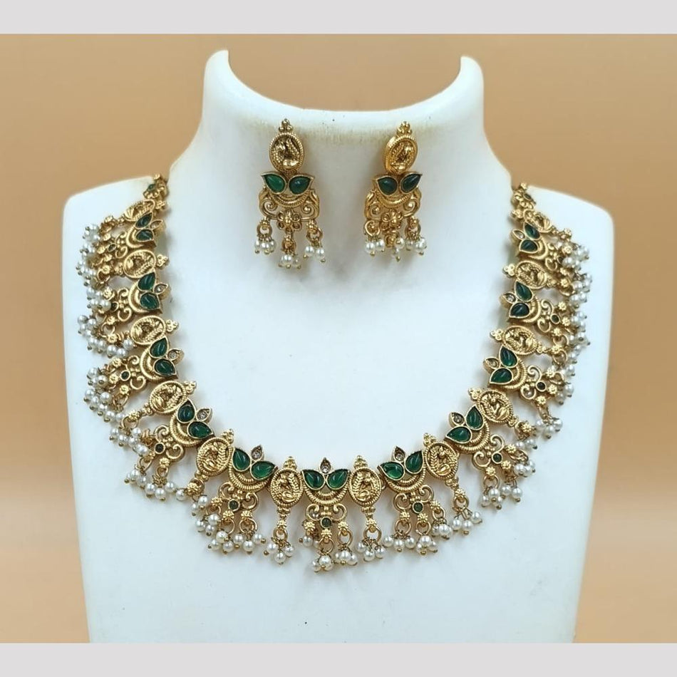 Matte Gold Plated Pota Stone Pearl Necklace Set | Bridal Jewellery India