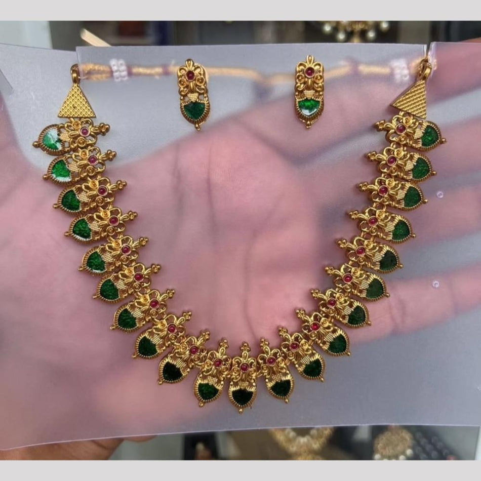 Matte Gold Plated Pota Stone Necklace Set | Bridal Jewellery India