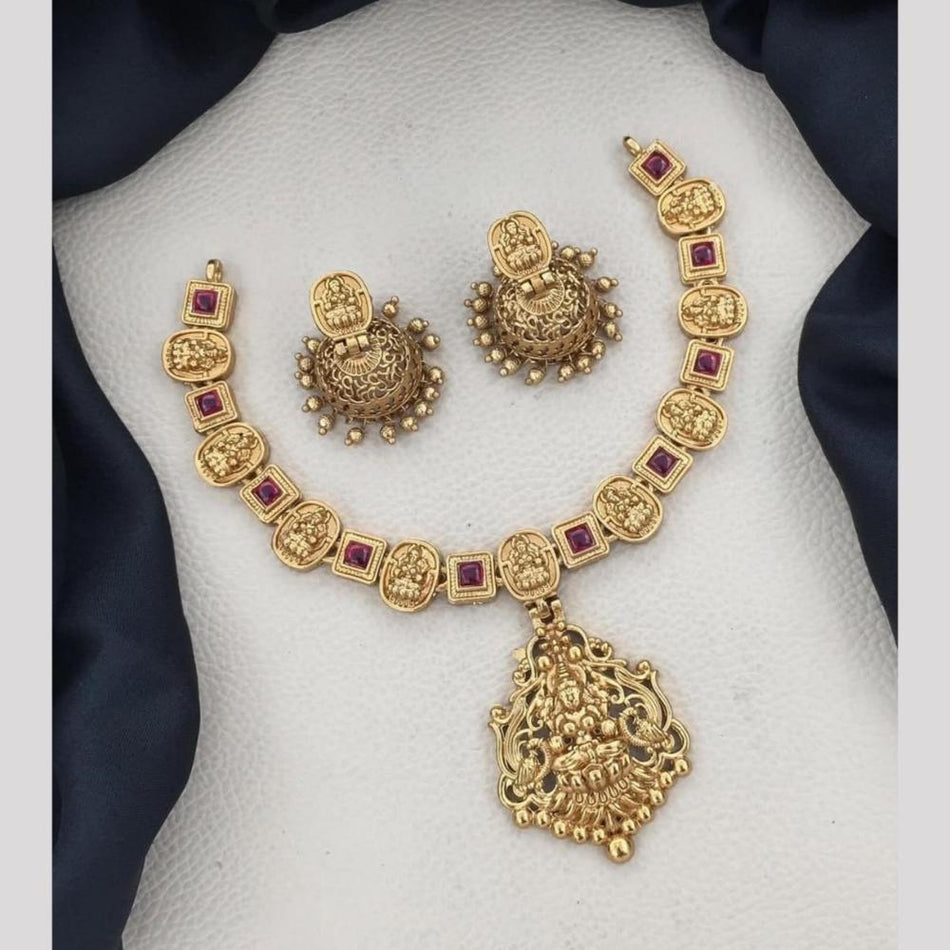 Matte Gold Plated Temple Necklace Set | Bridal Jewellery India