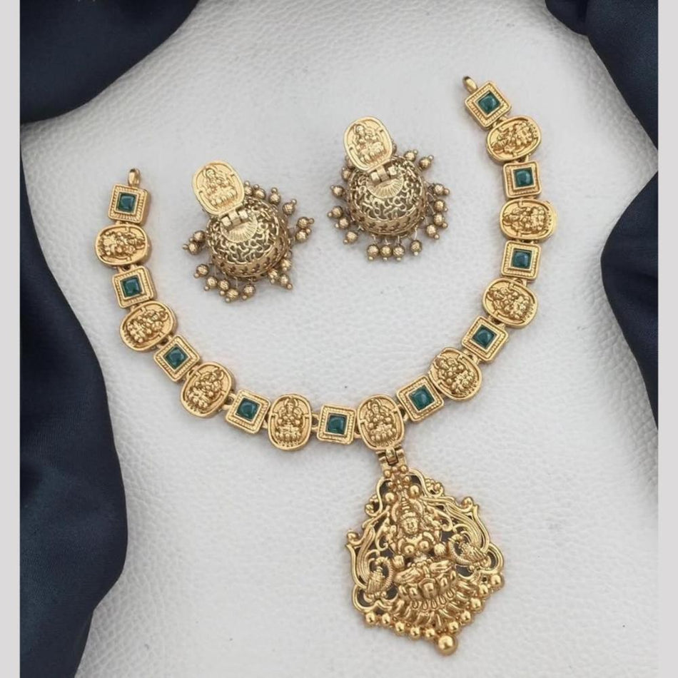 Matte Gold Plated Temple Necklace Set | Bridal Jewellery India