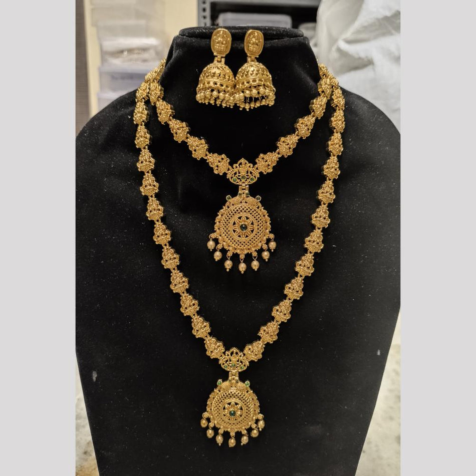 Matte Finish Pota Stone Double Necklace in Oxidised Silver | Bridal Jewellery India