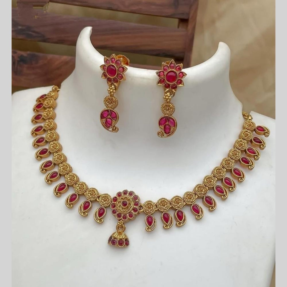 Matte Gold Plated Pota Stone Necklace for Occasion Wear | Bridal Jewellery India