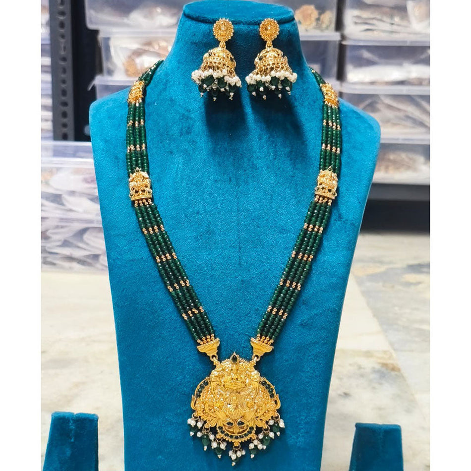 Matte Pota Stone Long Necklace in Oxidised Silver | Bridal Jewellery India