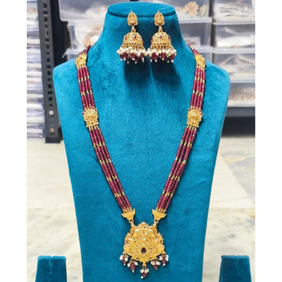 Matte Pota Stone Necklace in Oxidised Silver | Bridal Jewellery India