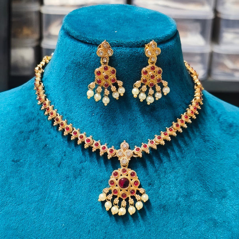 Matte Pota Stone Necklace in Oxidised Silver for Bridal Wear | Bridal Jewellery India