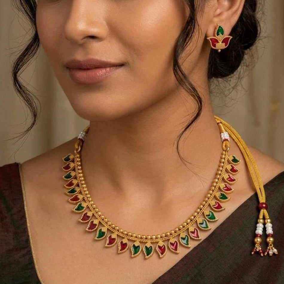 Meenakari Necklace in Oxidised Silver | Bridal Jewellery India