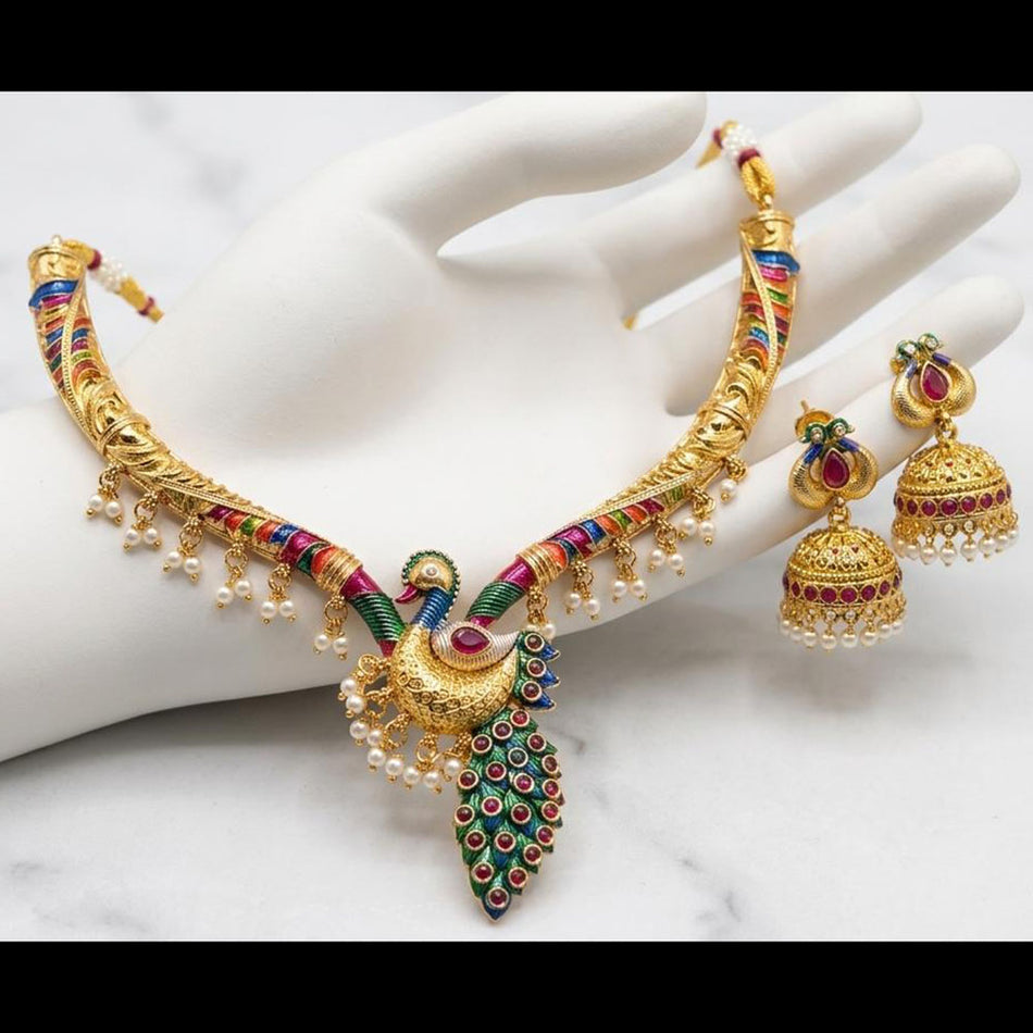 Peacock Necklace in Oxidised Silver | Bridal Jewellery India