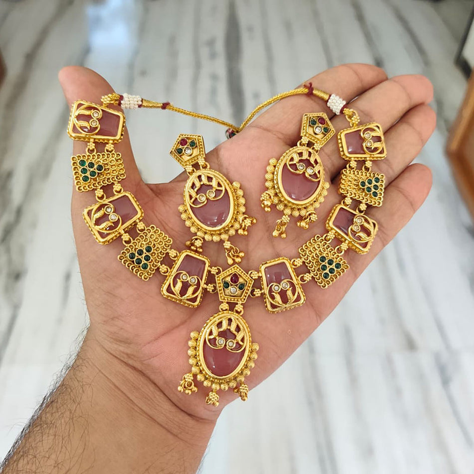 Matte Pota Stone Choker in Oxidised Silver | Bridal Jewellery India