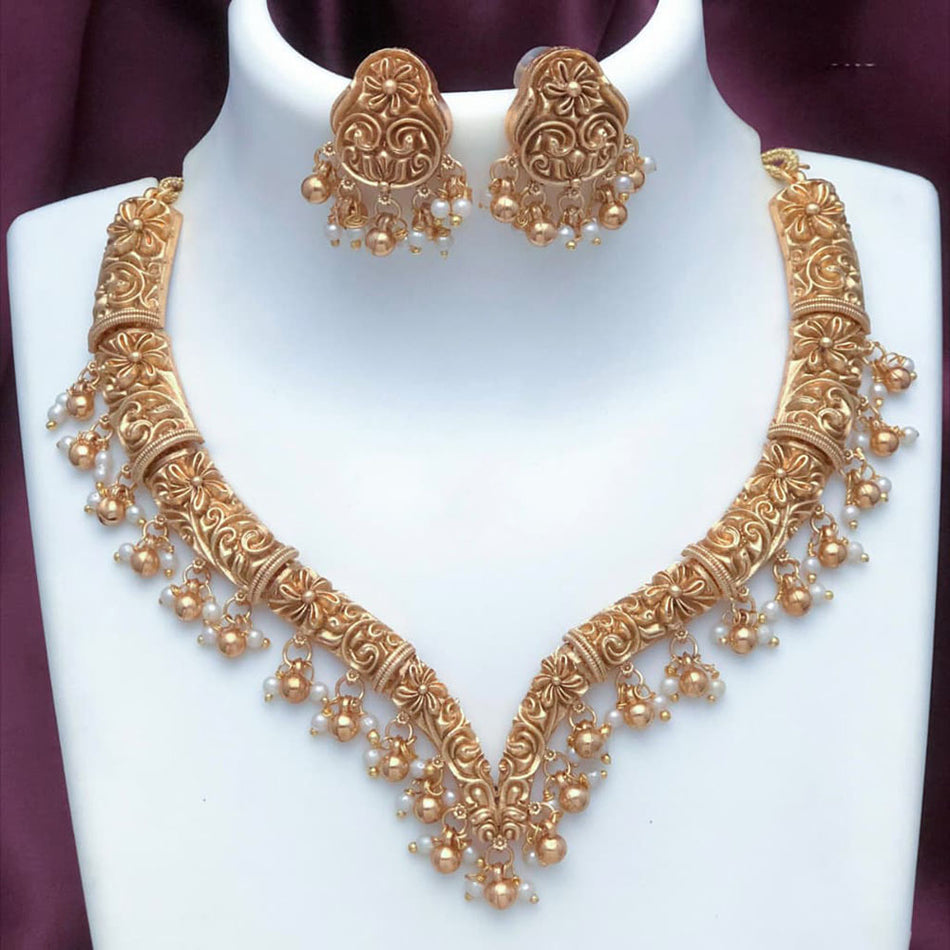 Matte Pearl Necklace in Gold Tone | Bridal Jewellery India