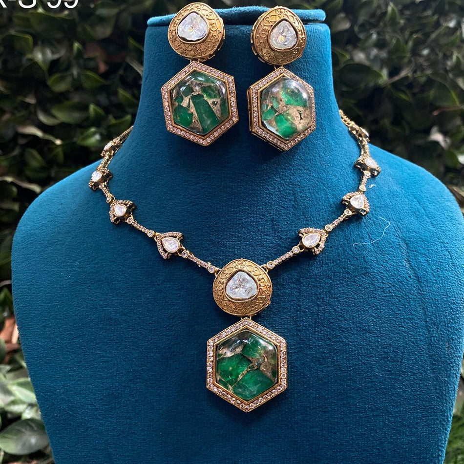 Gold Plated Kundan Necklace with Druzy Stones | Bridal Jewellery India