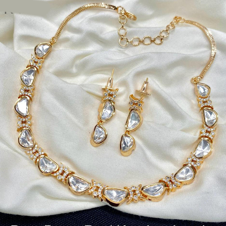 Kundan Necklace in Gold Plated with Australian Stones | Bridal Jewellery India