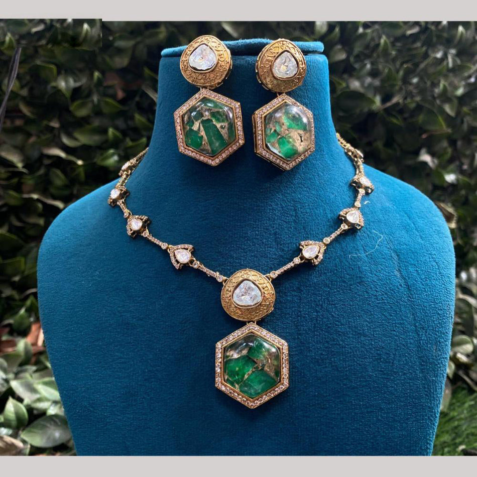 Gold Plated Druzy Stone Necklace Set | Bridal Jewellery India