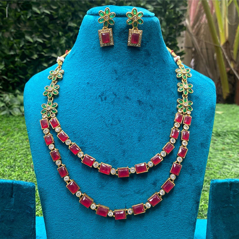 Gold Plated Pota Stone Necklace for Occasion | Bridal Jewellery India