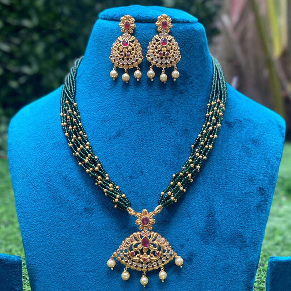 Gold Plated Pota Stone Necklace Set | Bridal Jewellery India