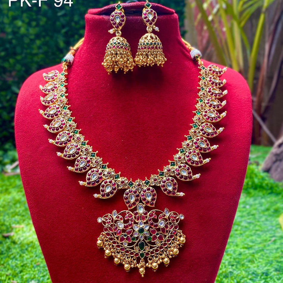 Gold Plated Pota Stone Necklace Set | Bridal Jewellery India
