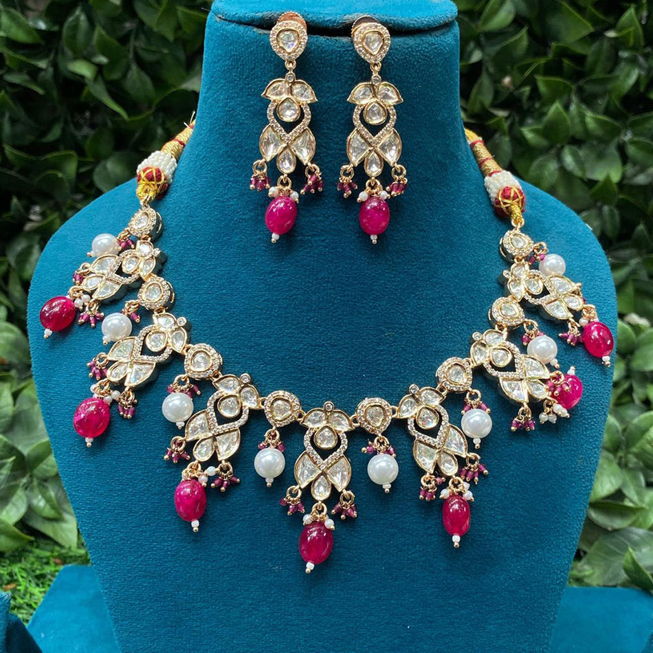 Gold Plated Kundan Necklace Set for Occasion | Bridal Jewellery India