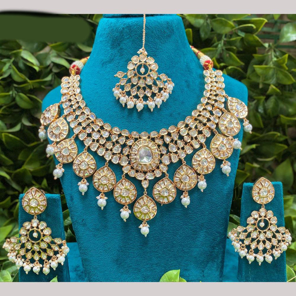 Kundan Choker Necklace in White Gold Plated | Bridal Jewellery India