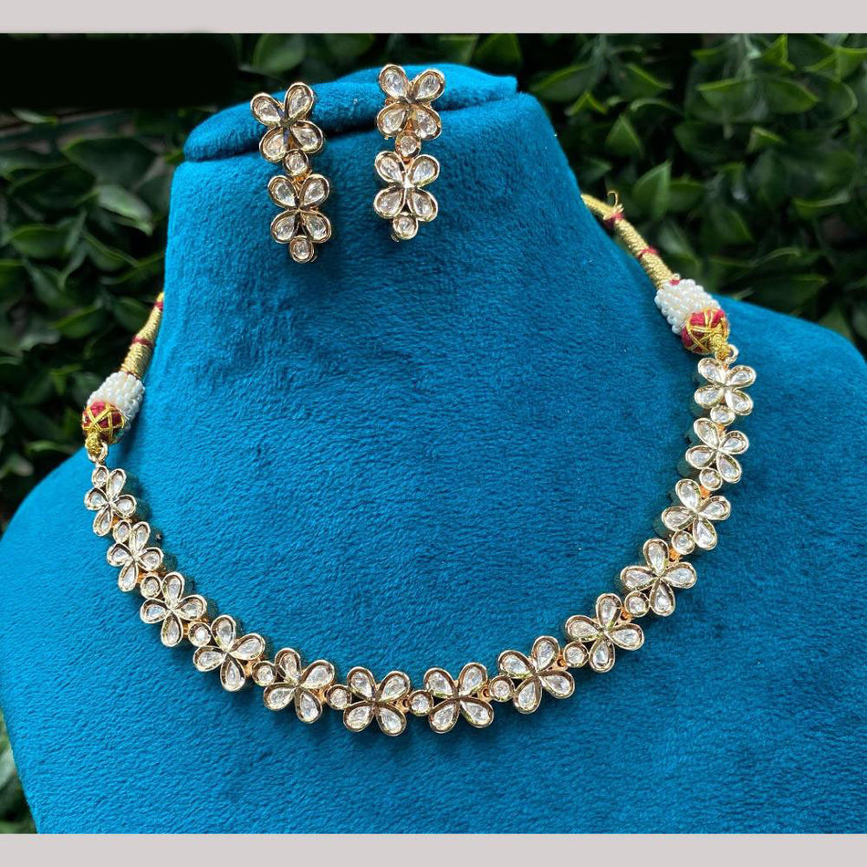 Kundan Choker Necklace in White Gold Plated | Bridal Jewellery India