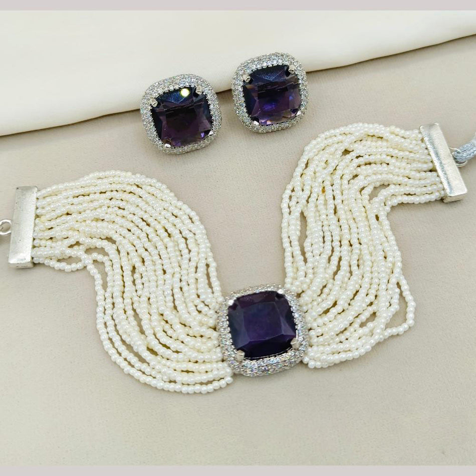 Crystal Stone Peal Choker Necklace in Gold Tone | Bridal Jewellery India