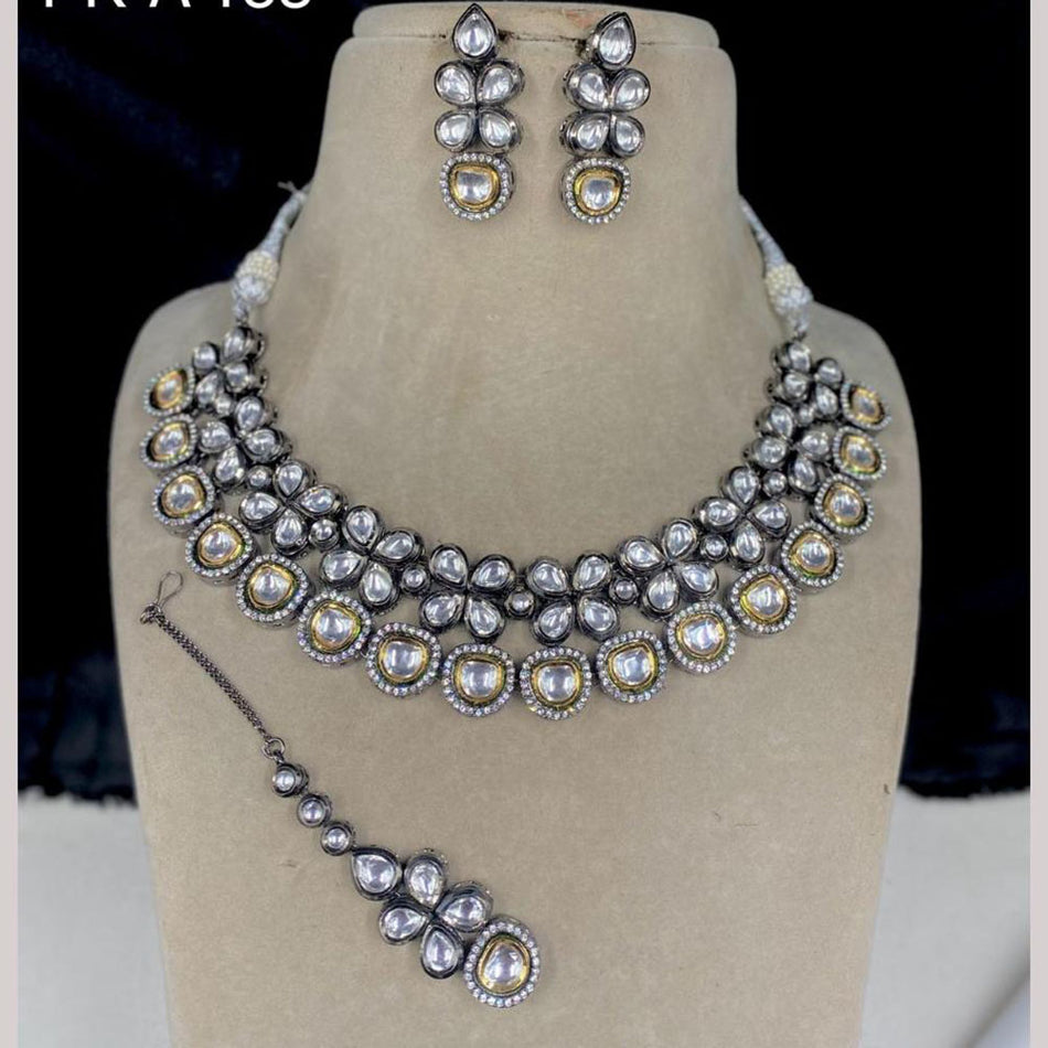 Kundan Necklace in Silver with Two Tones | Bridal Jewellery India