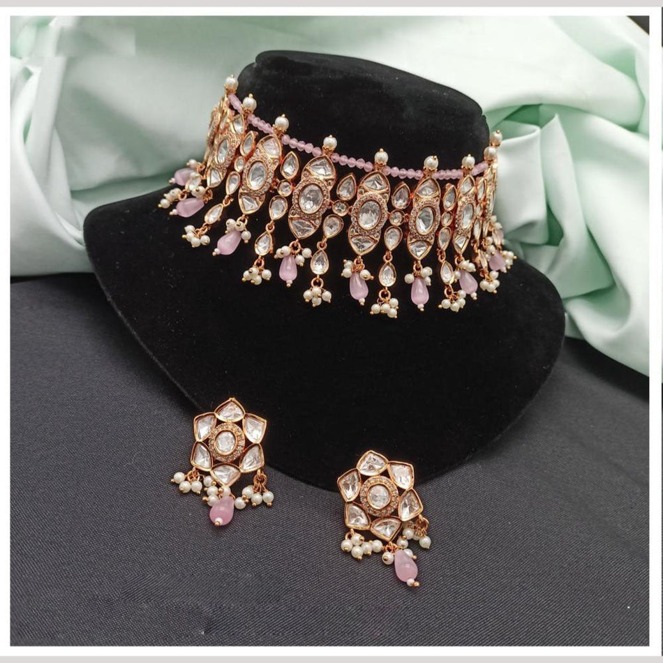 Kundan Choker Necklace in White Gold Plated | Bridal Jewellery India